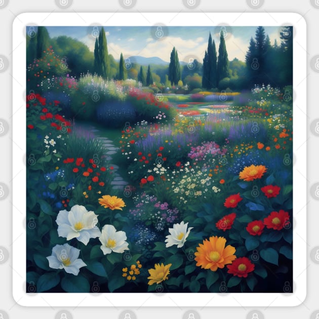 Magic meadow with spring blooming trees Sticker by Anik Arts